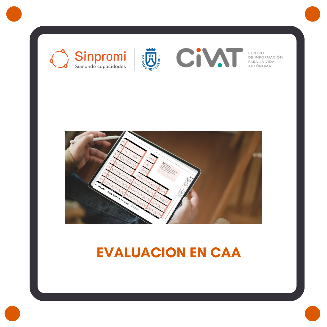 Persona sostiene una tablet en la mano con gráfica de matriz de comunicación