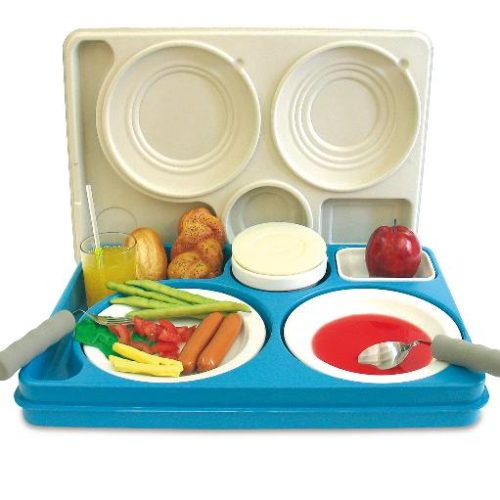 Bandeja con 4 compartimentos más espacio para vaso y cubiertos