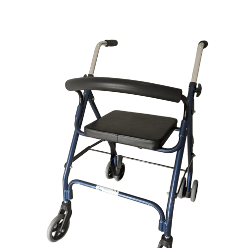 Andador ligero azul con asiento vista de frente