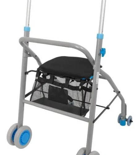 Andador Rollator Sunale color gris y azul claro con cesta