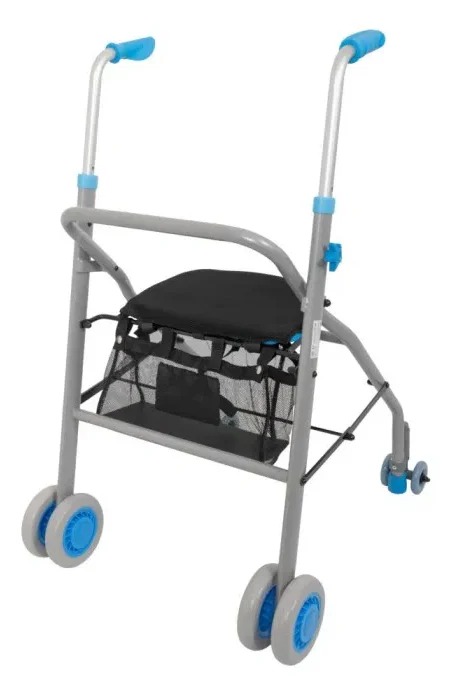 Andador Rollator Sunale color gris y azul claro con cesta