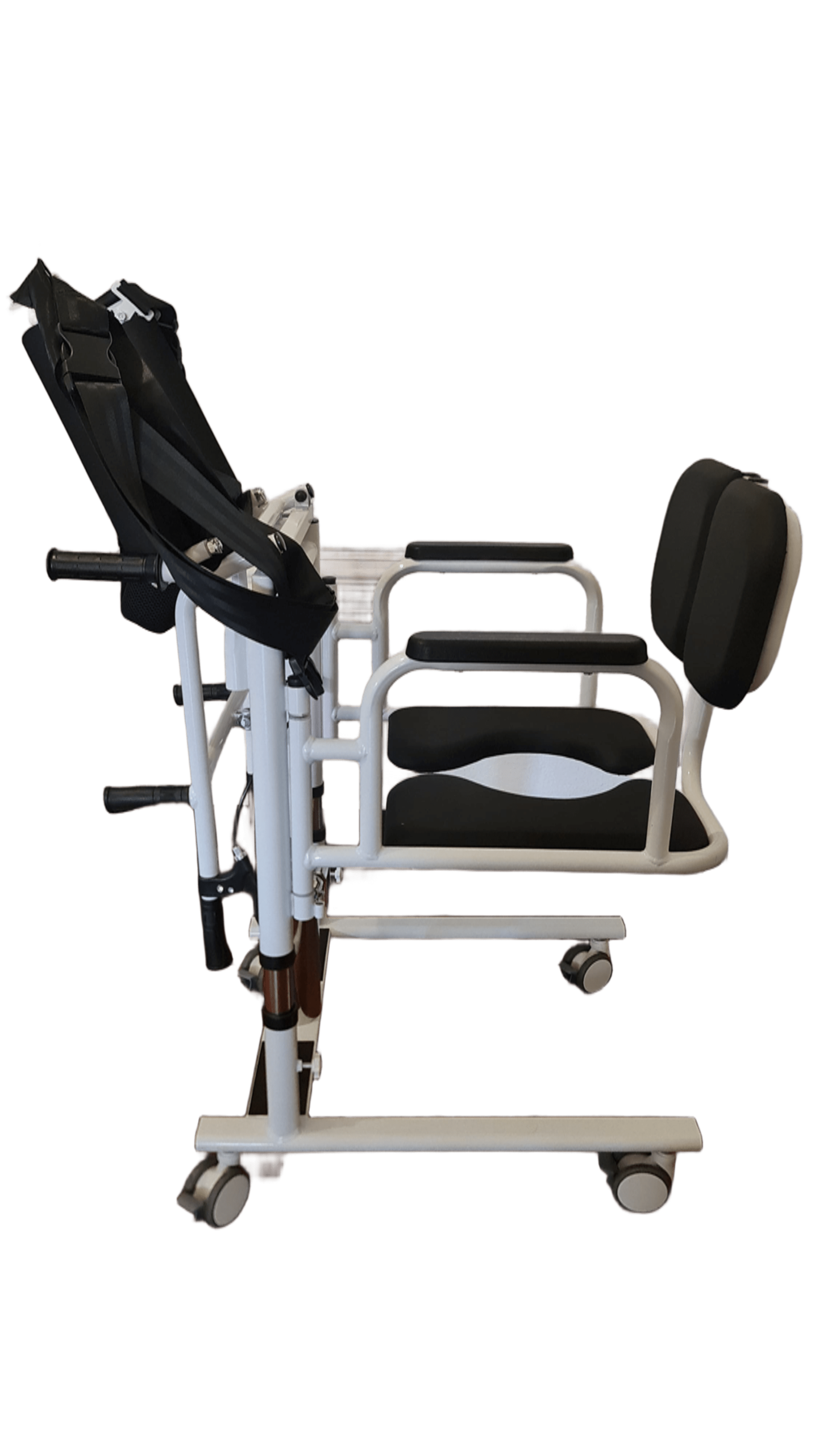 Silla de transferencia color blanco y negro (vista lateral)