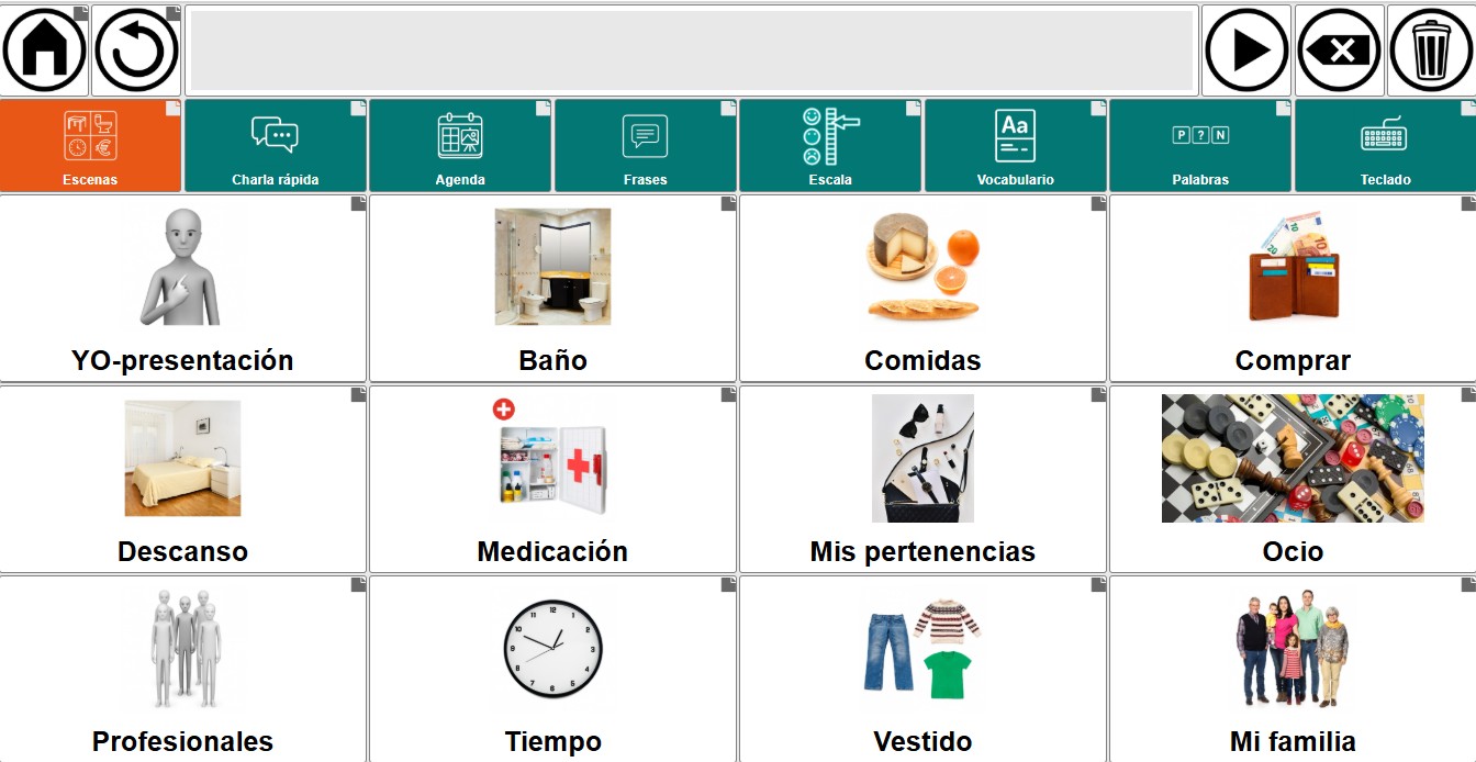 Página inicial del Comunicador de Escenas Visuales en ASTERICS AAC