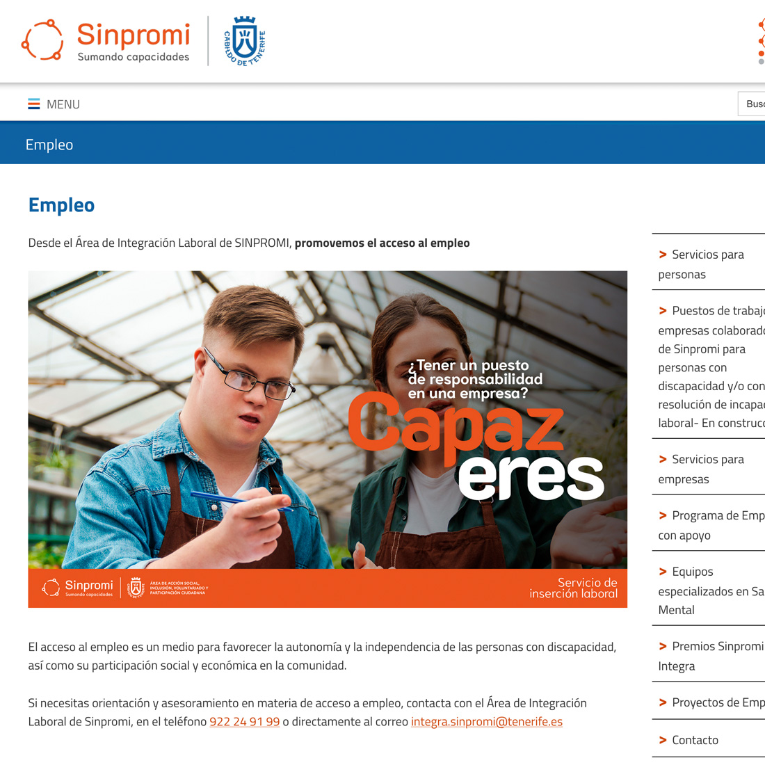 Páginas web de Sinpromi (CIVAT, Presimos Arquitectura accesible...)